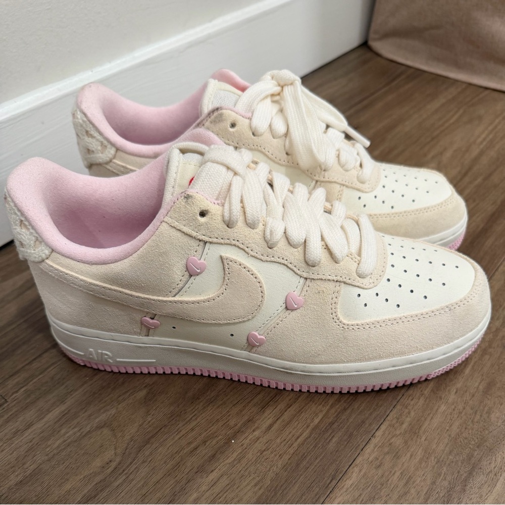Nike Valentine’s day 2025 
Cream Sneakers with Pink Heart Accents
